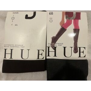 NWT 2 Pairs HUE Opaque Tights Control TOP Size 2 120-170 Lbs Espresso & Graphite